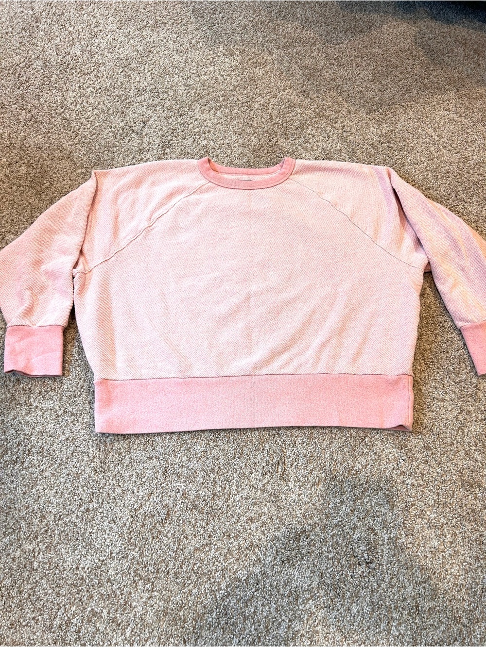 GAP Sweats Marled Terrycloth Raglan Crewneck. Pink. Cropped. Loungewear. Cotton
